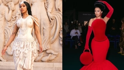 (L-R) Cardi B in Rahul Mishra and Robert Wun (Instagram)