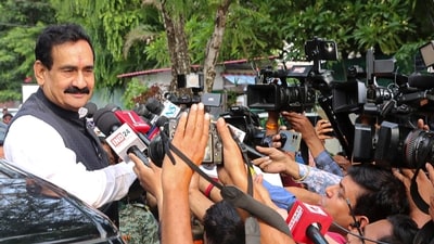 BJP leader Narottam Mishra speaks to the media after the party was denied a ticket to attend the Datia Assembly by poll, in Bhopal, Madhya Pradesh, on Saturday, July 11, 2026. (PTI file)
