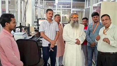 Shri Ram Janmabhoomi Teerth Kshetra Trust member Mahant Dinendra Das inspects the donation counter room at the Ram temple complex, in Ayodhya on Monday. (ANI VIDEO GRAB) Shri Ram Janmabhoomi Teerth Kshetra Trust member Mahant Dinendra Das inspects the donation counter room at the Ram temple complex, in Ayodhya on Monday. (ANI VIDEO GRAB)