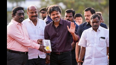 Tamil Nadu Chief Minister C Joseph Vijay during a visit to the electric bus depot and electric vehicle charging station of the Metropolitan Transport Corporation (MTC) at Vyasarpadi in Chennai, Monday. (PTI) Tamil Nadu Chief Minister C Joseph Vijay during a visit to the electric bus depot and electric vehicle charging station of the Metropolitan Transport Corporation (MTC) at Vyasarpadi in Chennai, Monday. (PTI)