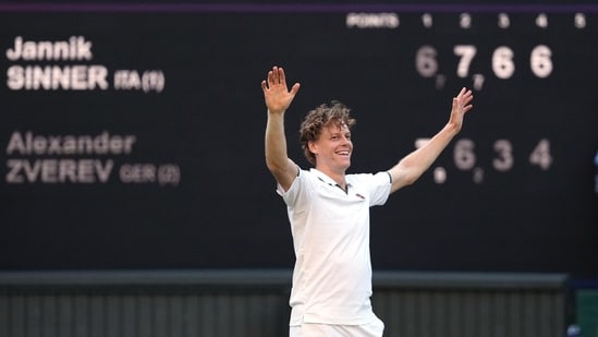Jannik Sinner after winning Wimbledon 2026. (AP Photo/Kirsty Wigglesworth)