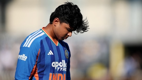India's Vaibhav Sooryavanshi walks after losing his wicket. 
