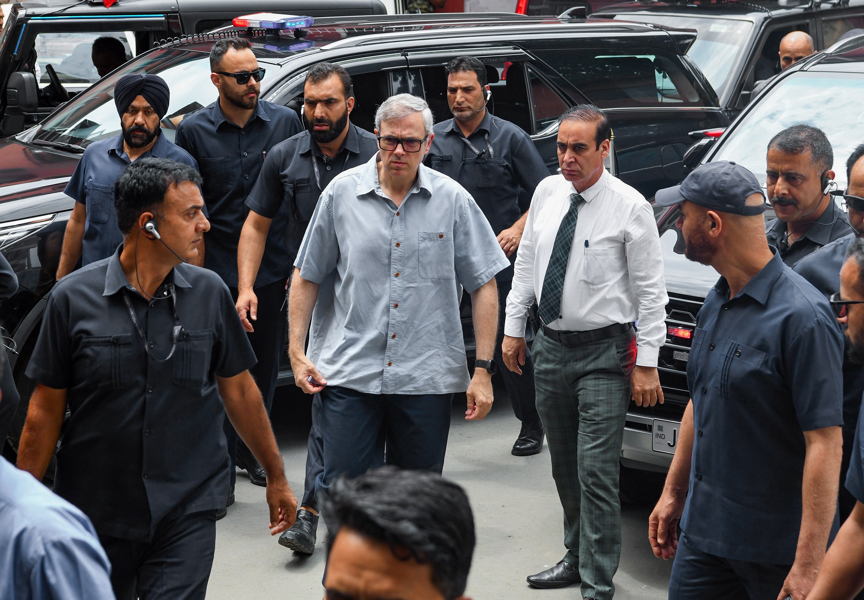 Jammu and Kashmir Chief Minister Omar Abdullah arrives at the party headquarters in Srinagar on Monday. (ANI) Jammu and Kashmir Chief Minister Omar Abdullah arrives at the party headquarters in Srinagar on Monday. (ANI)