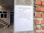 Ayodhya Development Authority (ADA) has pasted a notice on the house linked to Lavkush Mishra, citing alleged violations of building bylaws, in Ayodhya on Tuesday. (ANI Photo)