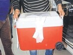 Bhopal, Inndia - Nov 18, 2016: Liver being transplanted from MY hospital Indore to Siddhanta Red Cross Superspeciality Hospital, where the organ is scheduled to be transplanted to a patient. This is the first liver transplant in the state. The 42-year-old donor was declared brain dead by MY Hospital doctors on Thursday afternoon, after which he was shifted to CHL hospital for organ retrieval.(Photo by Chandresh Mathur)