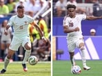 This combination of files photos created on July 12, 2026, shows France's forward #10 Kylian Mbappe; and Spain's forward #19 Lamine Yamal 