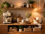 A thoughtfully styled coffee corner with natural textures, favourite mugs, greenery, and warm accents creates the perfect spot for daily coffee rituals.
