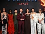 (From L) Colombian-US actor John Leguizamo, South African-US actress Charlize Theron, Kenyan-Mexican actress Lupita Nyong'O, British actor Tom Holland, US actor, screenwriter, producer Matt Damon, US actress Anne Hathaway, US actress and singer Zendaya, British film producer Emma Thomas and British-US film director Christopher Nolan pose during a photocall ahead of the premiere of the film 'The Odyssey' at the Grand Rex in Paris on July 8, 2026.