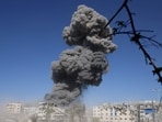 Smoke rises following an Israeli strike on a metal foundry in Gaza City.(REUTERS)