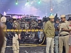 Security personnel at the spot after an explosion in a car near the Red Fort last year. (HT Archive)