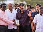 Tamil Nadu Chief Minister C Joseph Vijay during a visit to the Metropolitan Transport Corporation (MTC) electric bus depot and EV charging station at Vyasarpadi in Chennai, Monday. (PTI)