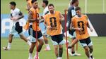 Argentina's Leandro Paredes, Rodrigo De Paul and Lionel Messi during training at Atlanta United Training Centre, Marietta, Georgia. (REUTERS)