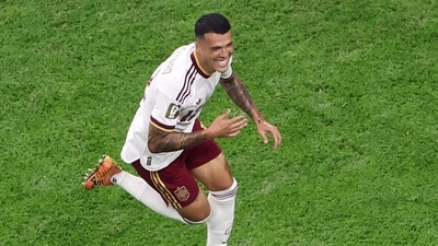Pedro Porro scored the second goal for Spain which completly blew away France and they looked down and out after that with two goals down. (AFP) Pedro Porro scored the second goal for Spain which completly blew away France and they looked down and out after that with two goals down. (AFP)