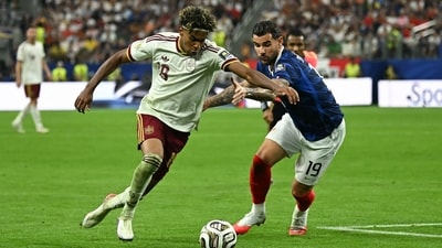 Lamine Yamal didn't get his name on the scoresheet but he did cause a lot of trouble for the French team. (AFP) Lamine Yamal didn't get his name on the scoresheet but he did cause a lot of trouble for the French team. (AFP)