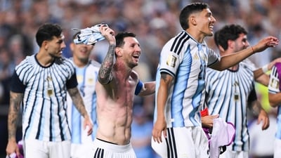 Lionel Messi celebrates victory after the FIFA World Cup 2026 Quarter Final match between Argentina and Switzerland at Kansas City Stadium (Getty Images via AFP)