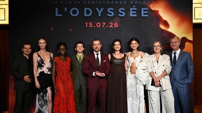 (From L) Colombian-US actor John Leguizamo, South African-US actress Charlize Theron, Kenyan-Mexican actress Lupita Nyong'O, British actor Tom Holland, US actor, screenwriter, producer Matt Damon, US actress Anne Hathaway, US actress and singer Zendaya, British film producer Emma Thomas and British-US film director Christopher Nolan pose during a photocall ahead of the premiere of the film 'The Odyssey' at the Grand Rex in Paris on July 8, 2026. (AFP) (From L) Colombian-US actor John Leguizamo, South African-US actress Charlize Theron, Kenyan-Mexican actress Lupita Nyong'O, British actor Tom Holland, US actor, screenwriter, producer Matt Damon, US actress Anne Hathaway, US actress and singer Zendaya, British film producer Emma Thomas and British-US film director Christopher Nolan pose during a photocall ahead of the premiere of the film 'The Odyssey' at the Grand Rex in Paris on July 8, 2026. (AFP)