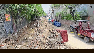 Road damaged after construction work in Ludhiana on Tuesday. (Gurpreet Singh/HT) Road damaged after construction work in Ludhiana on Tuesday. (Gurpreet Singh/HT)