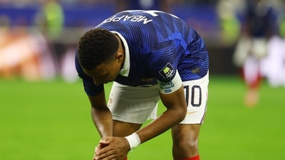 Soccer Football - FIFA World Cup 2026 - Semi Final - France v Spain - Dallas Stadium, Arlington, Texas, U.S. - July 14, 2026 France's Kylian Mbappe reacts during the match. (REUTERS)