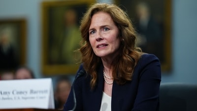 U.S. Supreme Court Associate Justice Amy Coney Barrett speaks during the House Appropriations Financial Services and General Government Hearing in Washington, DC, U.S., Tuesday, July 14, 2026. (Bloomberg)