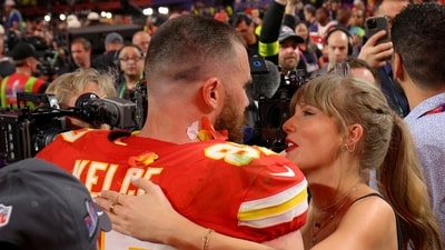 FILE PHOTO: The Kansas City Chiefs' Travis Kelce celebrates with partner Taylor Swift after Kansas City Chiefs beat the San Francisco 49ers in Super Bowl LVIII at Allegiant Stadium in Las Vegas, Nevada, U.S., February 11, 2024. (REUTERS)