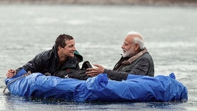 Adventurer Bear Grylls seen with Prime Minister Narendra Modi during the shooting of the show 'Man vs Wild' in 2019. (Twitter/Bear Grylls) Adventurer Bear Grylls seen with Prime Minister Narendra Modi during the shooting of the show 'Man vs Wild' in 2019. (Twitter/Bear Grylls)