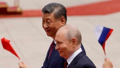 Russian President Vladimir Putin and Chinese President Xi Jinping attend a welcoming ceremony at the Great Hall of the People in May.