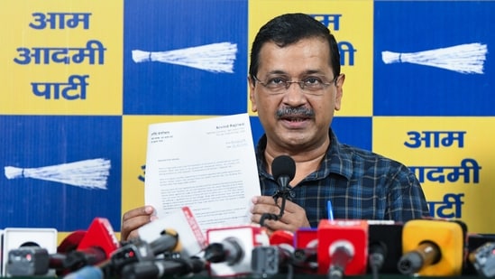 Aam Aadmi Party National convenor Arvind Kejriwal addresses a press conference at party headquarters, in New Delhi.