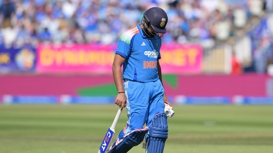 Rohit Sharma had a poor day at the office, as he managed just 11 runs before losing his wicket to Sam Curran. (Gary Oakley/PA via AP)