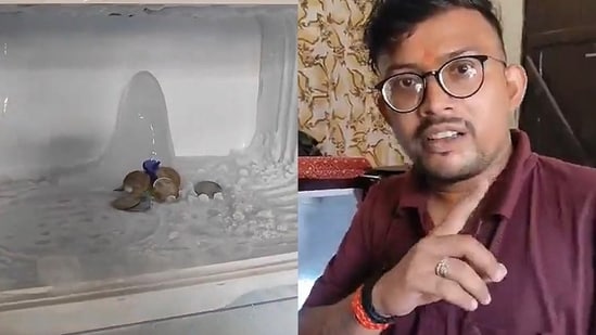 Ice frozen in the form of a Shivling drew devotees to a house in Agra, Uttar Pradesh.