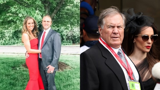 Jen with Bill Belichick's son, Steve Belichik (left) and Bill Belichik with his girlfriend, Jordan Hudson.