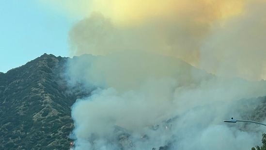 A vegetation fire broke out at the entrance to the Azusa Canyon Trail in Los Angeles County, California. (X/@nolan97)