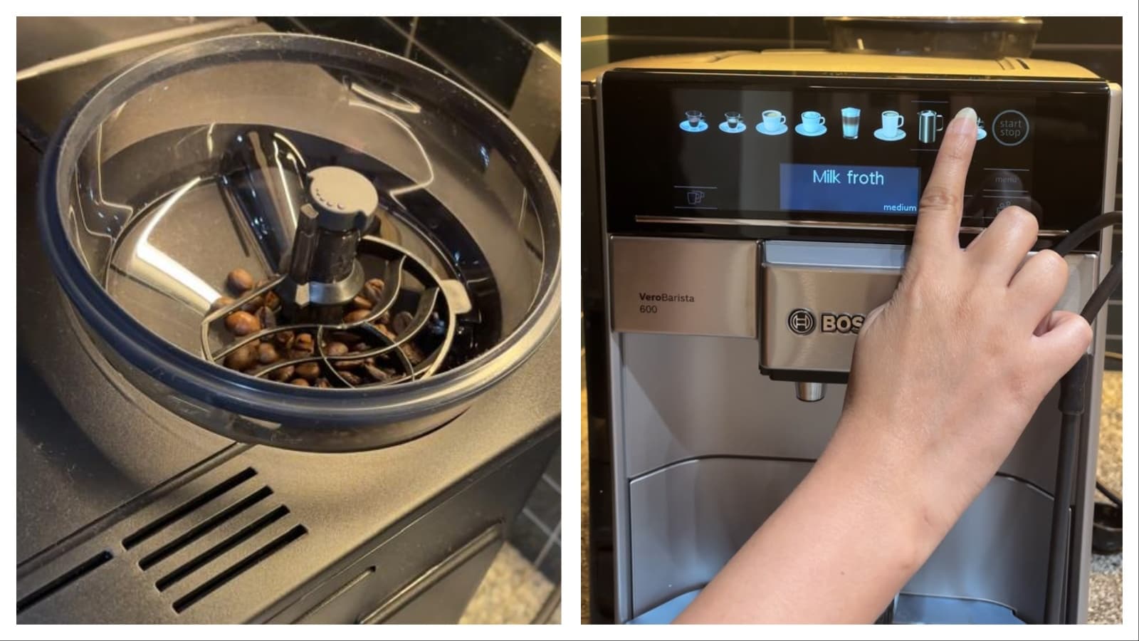 Bosch VeroBarista 600: (1). Medium roasted coffee beans (2). Intuitive touchscreen (Aishwarya Faraswal - HT) Bosch VeroBarista 600: (1). Medium roasted coffee beans (2). Intuitive touchscreen (Aishwarya Faraswal - HT)