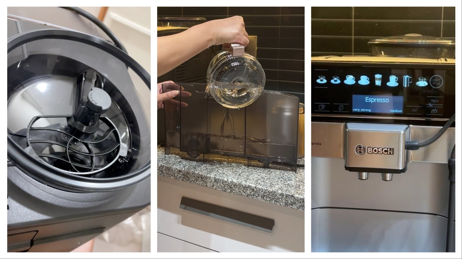 Bosch VeroBarista 600: (1). Bean Hopper (2). Water Tank (3). Touchscreen Display (Aishwarya Faraswal - HT) Bosch VeroBarista 600: (1). Bean Hopper (2). Water Tank (3). Touchscreen Display (Aishwarya Faraswal - HT)