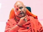Shri Ram Janmabhoomi Teerth Kshetra Trust Treasurer, Swami Govind Dev Giri Maharaj, addresses a press conference on alleged Ram Mandir donation embezzlement, in Pune on Tuesday.