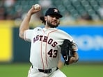 Lance McCullers Jr of the Houston Astros pitches during the first inning against the Seattle Mariners at Daikin Park on May 13, 2026 in Houston, Texas.