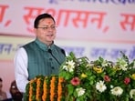 Dhami spoke at the ‘Jan-Jan ki Sarkar, Jan-Jan ke Dwar’ programme in Gopeshwar. (HT Photo)