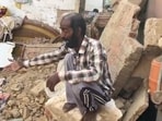 Dharam Singh, the head of the family, sitting amid the rubble of his house after the roof collapsed in Talwandi Sabo on Monday night. (HT Photo)