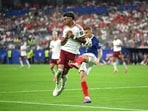 Lamine Yamal #19 of Spain is fouled in the box by Lucas Digne #3 of France during the FIFA World Cup 2026 Semi Final match between France and Spain at Dallas Stadium on July 14, 2026 in Arlington, Texas
