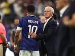 Didier Deschamps, Head Coach of France, reacts with Kylian Mbappe #10 after the 0-2 loss during the FIFA World Cup 2026 Semi Final match between France and Spain Didier Deschamps, Head Coach of France, reacts with Kylian Mbappe #10 after the 0-2 loss during the FIFA World Cup 2026 Semi Final match between France and Spain