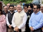 Himachal Pradesh governor Kavinder Gupta along with public works and urban development minister Vikramaditya Singh during a tree plantation drive at Jutogh Cantonment, in Shimla on Tuesday. (ANI Photo) Himachal Pradesh governor Kavinder Gupta along with public works and urban development minister Vikramaditya Singh during a tree plantation drive at Jutogh Cantonment, in Shimla on Tuesday. (ANI Photo)