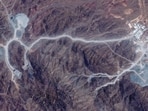 A satellite view shows tunnel entrances at Pickaxe Mountain, of the Natanz nuclear facility, near Natanz. 