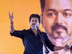 Tamil Nadu Chief Minister and TVK chief Vijay speaks during a public meeting as part of his first official visit to Karur.(PTI Photo)