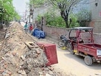Road damaged after construction work in Ludhiana on Tuesday. (Gurpreet Singh/HT)