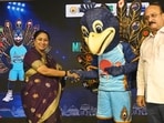 Sood said that the mascot is inspired by India’s national bird (peacock), and represents confidence, determination, sportsmanship and the country’s cultural heritage. (Sonu Mehta/HT)