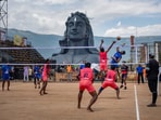Final volleyball match in front of Adiyogi, Coimbatore.