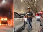 Several videos on X showed the chaos after a car caught fire inside a tunnel in Mumbai on Wednesday afternoon.