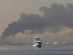 Smoke rising in March from the port of Jebel Ali after a strike on Dubai.