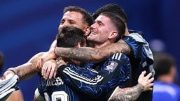 Lionel Messi and his Argentine teammates celebrated the big win over England after a hard-fought match.(Getty Images via AFP)