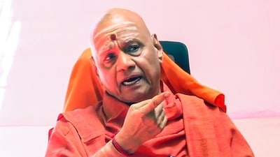 Shri Ram Janmabhoomi Teerth Kshetra, Treasurer of the Trust, Swami Govind Dev Giri Maharaj, addresses a press conference on alleged embezzlement of Ram Mandir donations, in Pune on Tuesday. (ANI Video Grab)