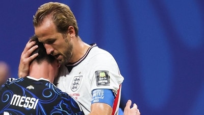 Argentina captain Lionel Messi and England captain Harry Kane embrace after the 2026 FIFA World Cup semi-final at Atlanta Stadium. (AFP) Argentina captain Lionel Messi and England captain Harry Kane embrace after the 2026 FIFA World Cup semi-final at Atlanta Stadium. (AFP)